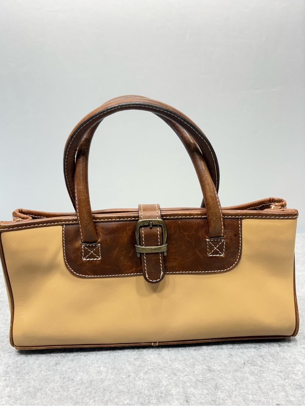 Latico NJ USA Leather Two Tone Satchel Handbag Buckle Y2K Brown Classic vintage